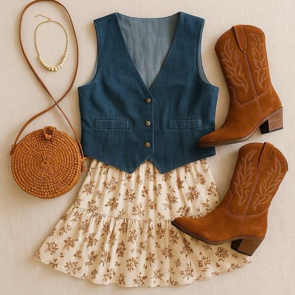 American Vintage Jackets & Blazers - Vintage Denim Vest Sleeveless Button Front Boho Western Y2K Grunge Size Medium